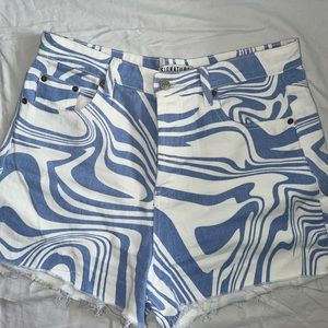 Blue and white swirly shorts